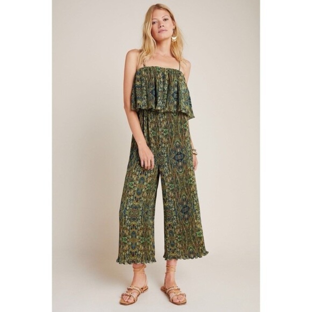 New Anthropologie Rdalamal Suzanne Pleated Wide-Leg Jumpsuit M